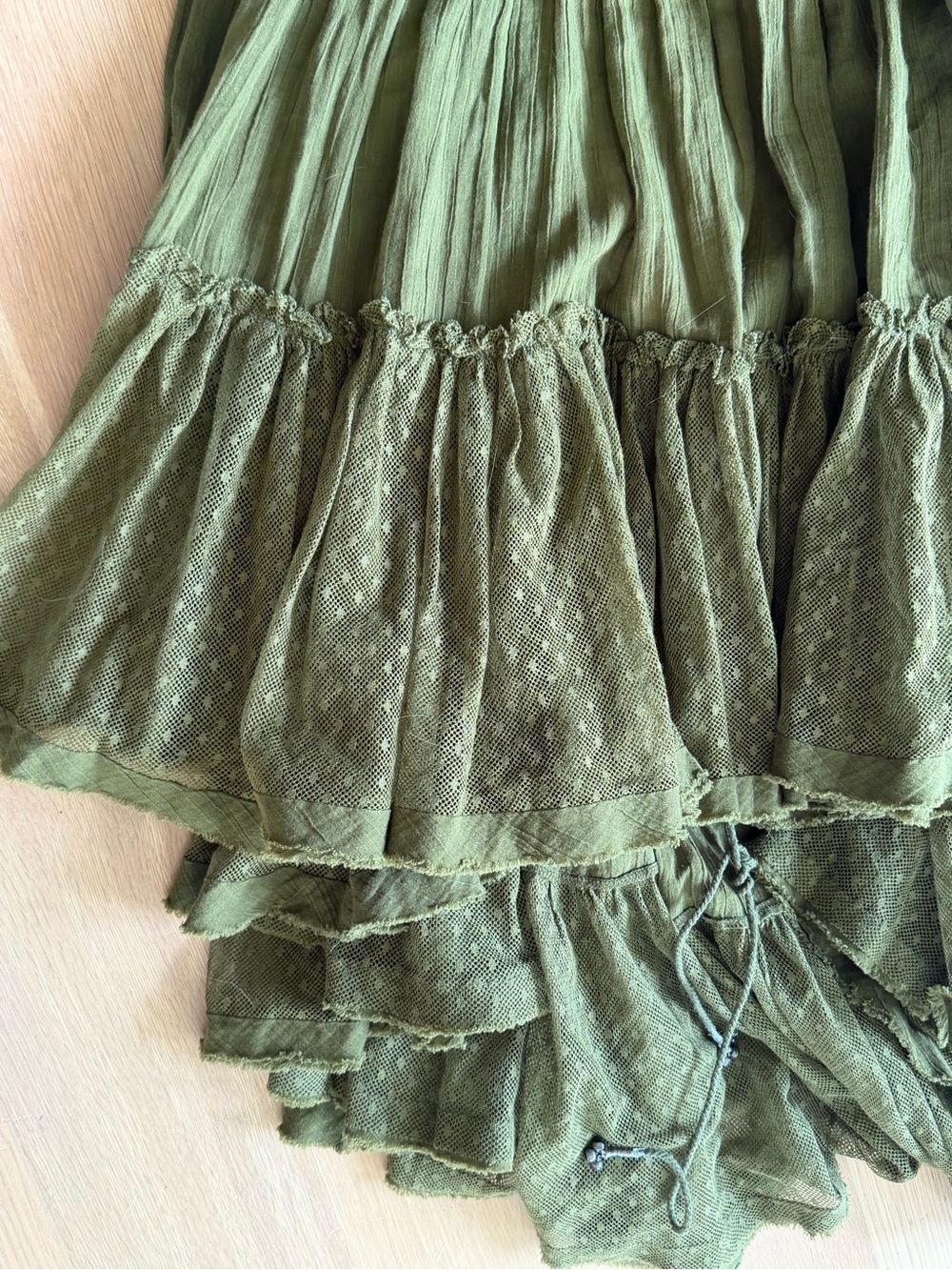 Free People Size Large Olive Green Halter Mini Dress Boho Hippie Cotton V Neck - Picture 12 of 16